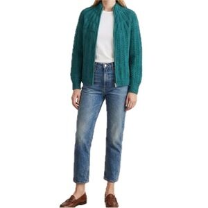 Talbots Mixed Stitch Zipper Cardigan NEW Medium Green Cotton Blend Classic